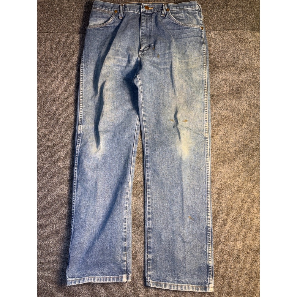 Wrangler 13MWZ Cowboy Cut Jeans Mens 34x30 Blue Denim Medium Wash Straight Leg - Picture 2 of 13